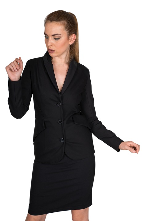 Сако Bonelli Lux, Модел 020623/136, Вталена линия с шал яка кантирана с еко кожа, Цвят черно