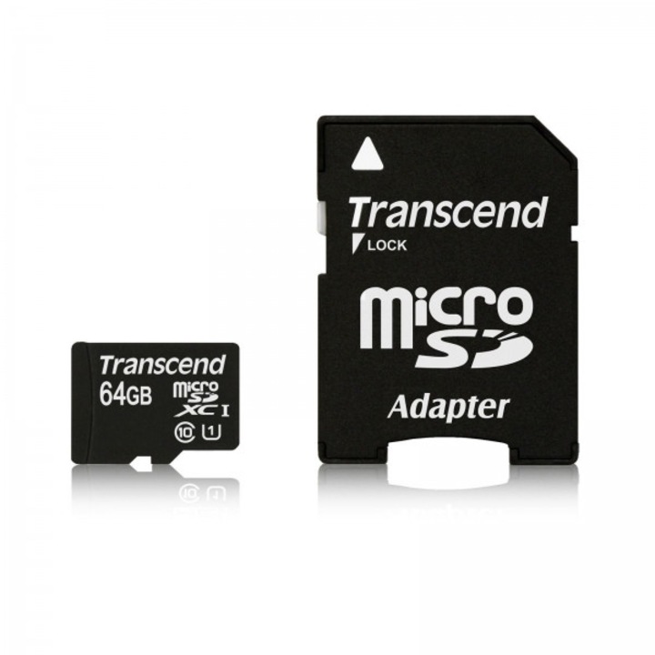 Card de memorie, Transcend, Micro SDXC 64GB, 10 UHS-I/adaptor SD