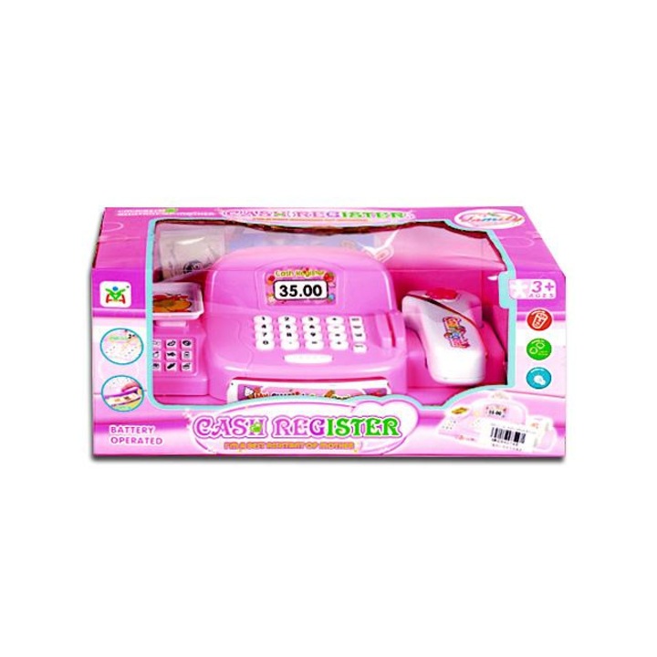 Elektronikus pink pénztárgép fénnyel és hanggal