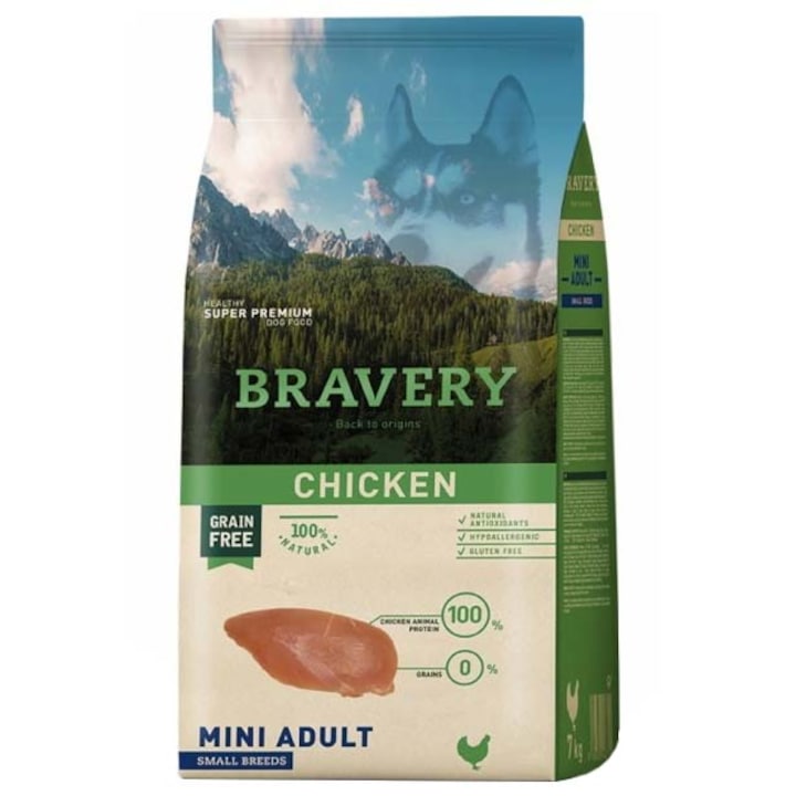 Суха храна за кучета Bravery Mini, Пилешко, 2 кг