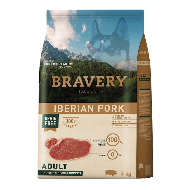 Суха храна за кучета Bravery Medium/Large, Iberian Pork, 4 кг