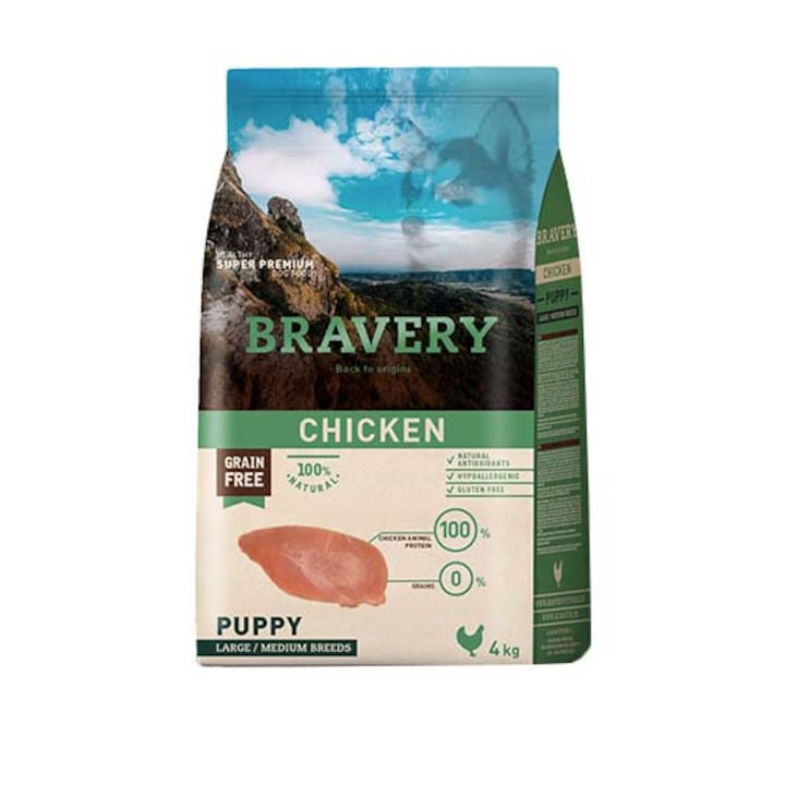 Суха храна за кучета Bravery Puppy Medium/Large, Пилешко, 4 кг