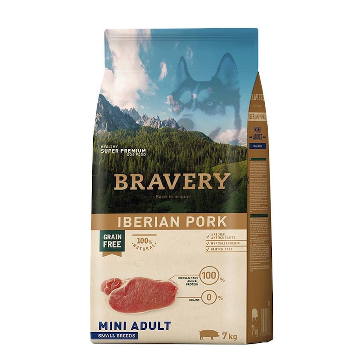 Суха храна за кучета Bravery Mini, Iberian Pork, 7 кг