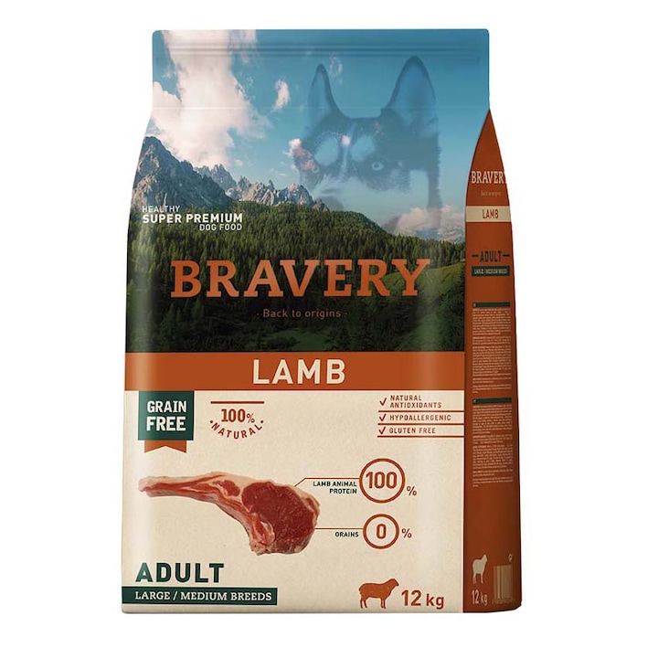 Суха храна за кучета Bravery Medium/Large, Агнешко, 12 кг