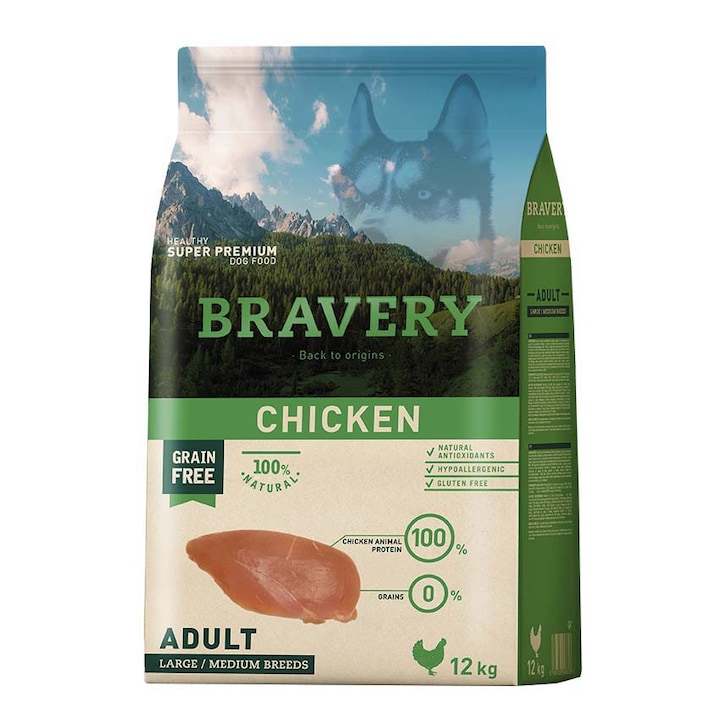 Суха храна за кучета Bravery Medium/Large, Пилешко, 12 кг