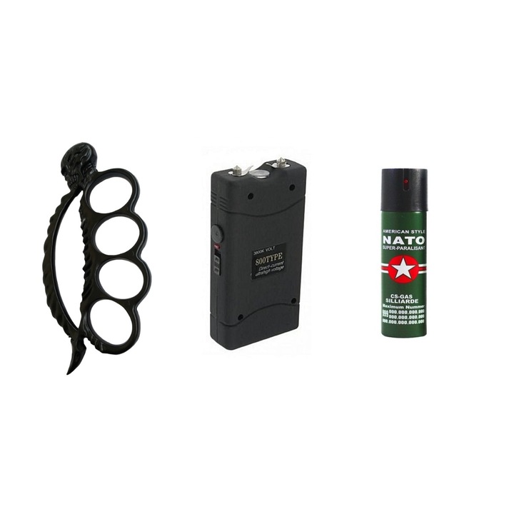 Kit autoaparare format din box metalic tip rozeta MDM Iron Skull 130g , Lanterna autoaparare cu electrosoc Venom V800, 2000 KV si Spray Nato 60 ml