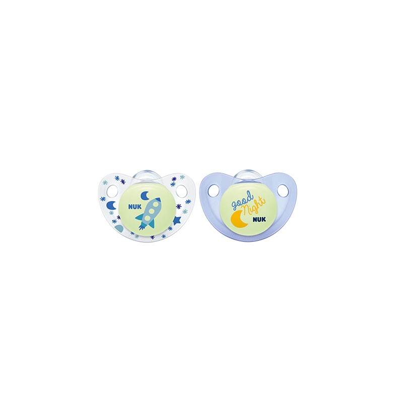 Set 2 suzete ortodontice din silicon 6-18 luni Nuk Night & Day 736126, Multicolor