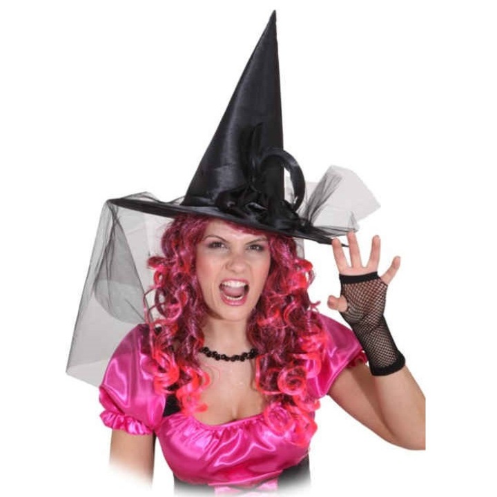 Palarie neagra vrajitoare adulti din satin Halloween Clubman marimea 58