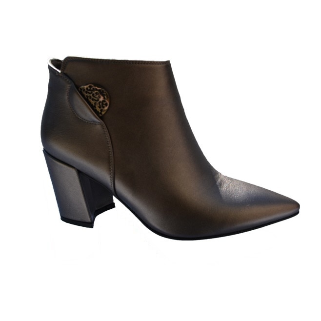 Botine cu varf usor alungit si toc patrat, D&J Exclusive, Argintiu