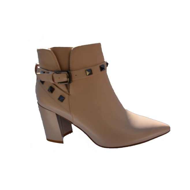 Botine cu varf usor alungit si toc patrat, D&J Exclusive, Bej