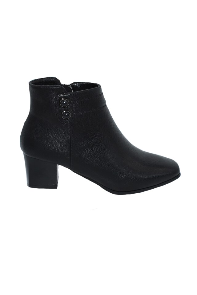 Botine scurte cu vart rotund si toc gros, D&J Exclusive, negru lac