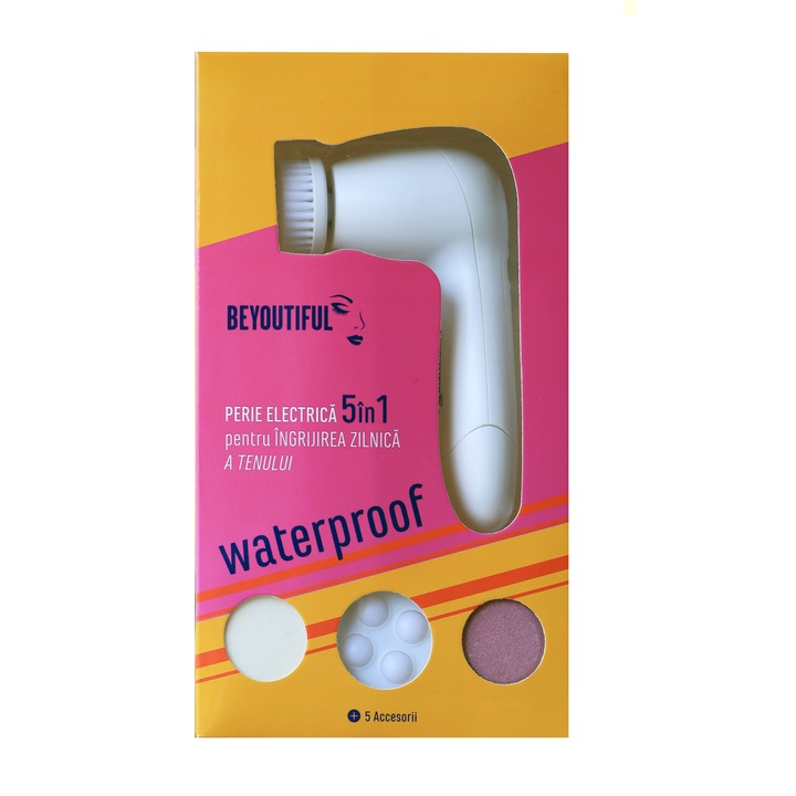 Perie electrica Beyoutiful, rezistenta la apa, multifunctionala, cu 5 capete pentru ingrijirea zilnica a fetei, curatare in profunzime, curatare delicata, peeling/microdermoabraziune, aplicare make-up