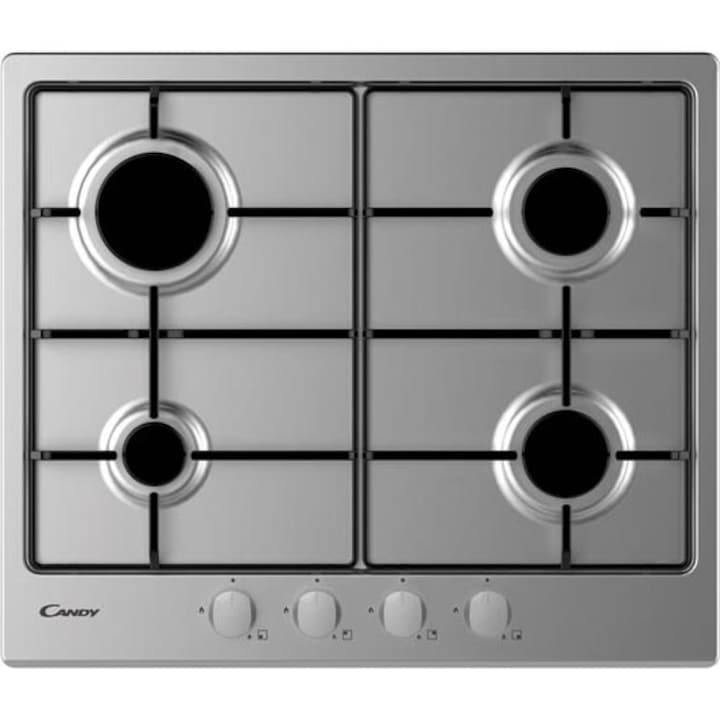 Плот за вграждане Candy CHW6BRX, Газ, 4 котлона, Електрическо изключване one touch, Подсигурена, 60 см, Инокс