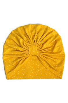 Turban pentru femei, galben mustar cu buline mici ivory Turban pentru femei, galben mustar cu buline mici ivory