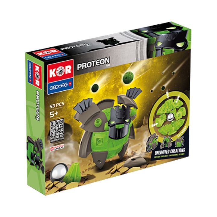 Set de constructie magnetic Geomag, Proteon Aki, 53 piese