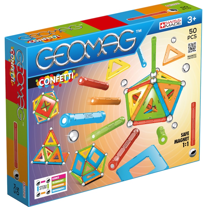 Set de constructie magnetic Geomag, Confetti, 50 piese