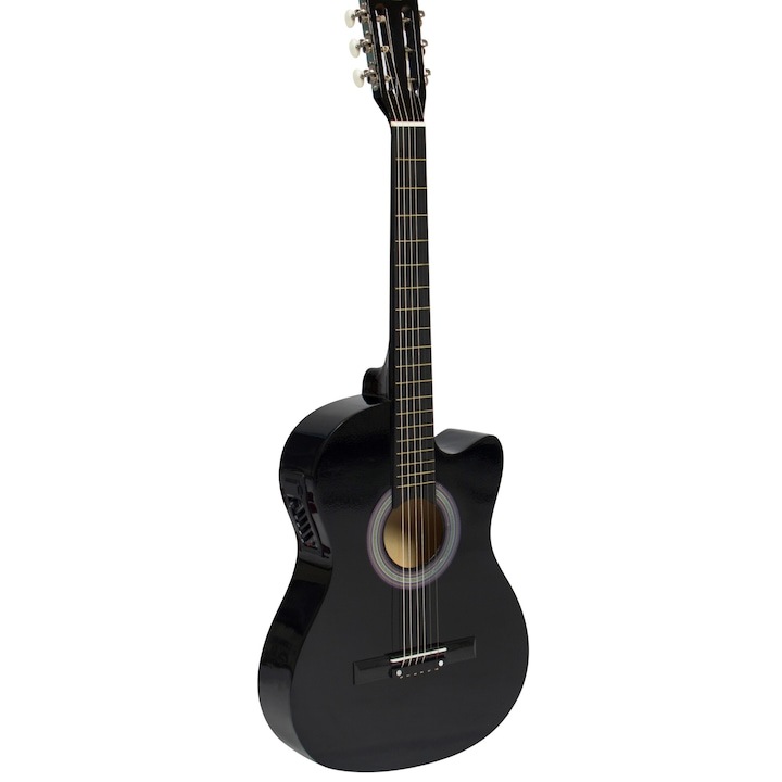 Chitara Acustica 4/4 Neagra si Husa impermeabila 38" (97cm), Lemn, 6 Corzi metalice