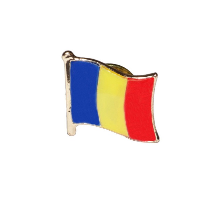 Insigna steag tricolor Romania, polinvest, 15x15 mm
