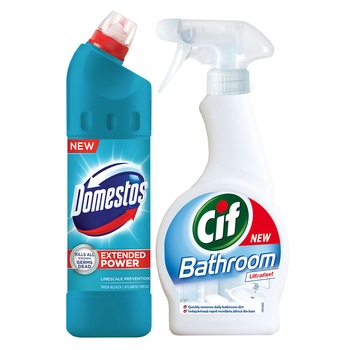 Pachet curatenie Domestos Atlantic 750Ml + Cif Baie 500Ml Pachet curatenie Domestos Atlantic 750Ml + Cif Baie 500Ml