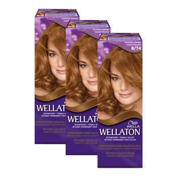 Set cadou Wella Wellaton: 3 x Vopsea de par permanenta 8/74 Caramel Chocolate Set cadou Wella Wellaton: 3 x Vopsea de par permanenta 8/74 Caramel Chocolate