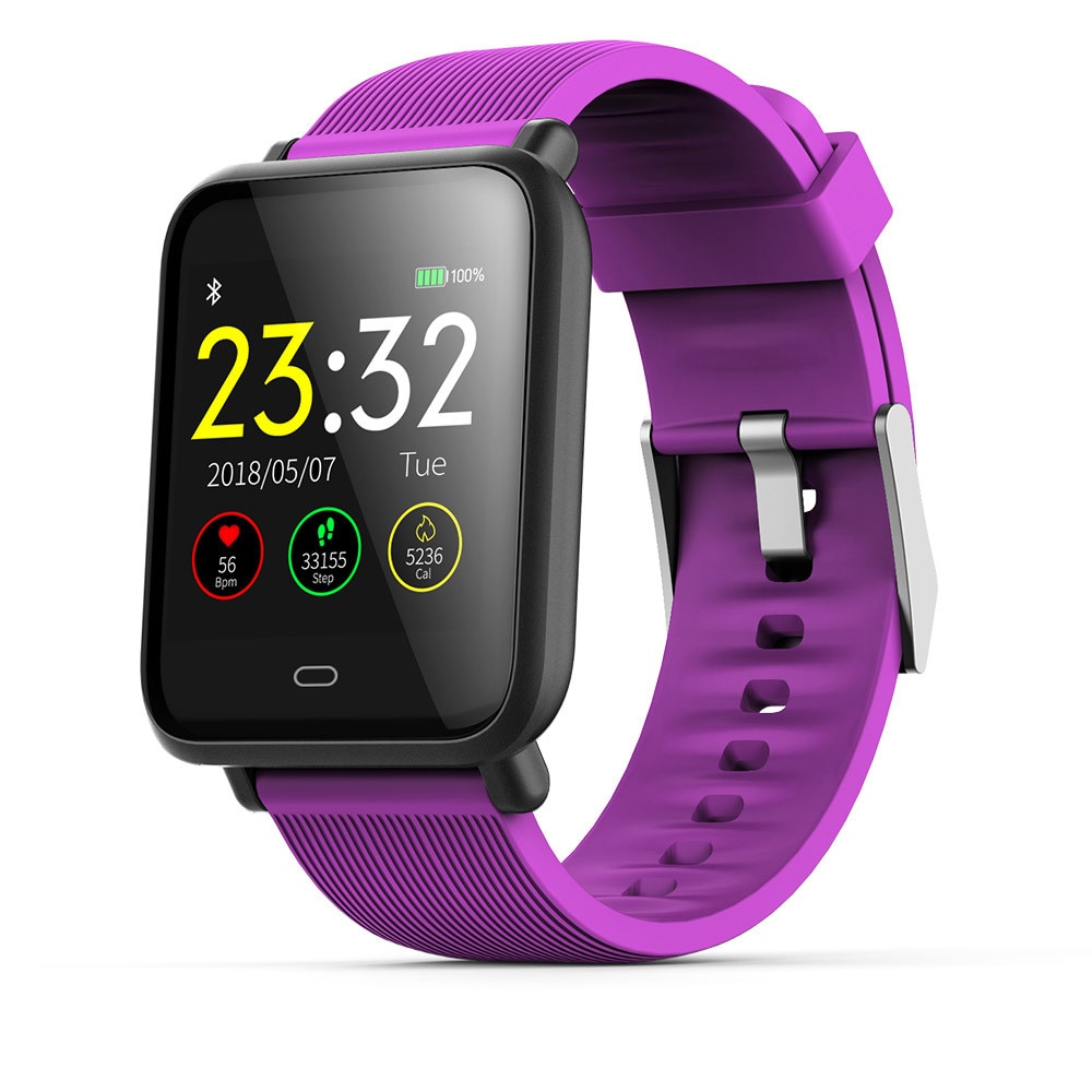 Ceas Smartwatch si Bratara Fitness QFit Nine 2018 , Cu Monitorizare Puls ,Pasi , Calorii , Notificare Mesaje , IP67 Waterproof , Culoare : Deep Purple , Alaturi de Bratara de Rezerva CADOU !