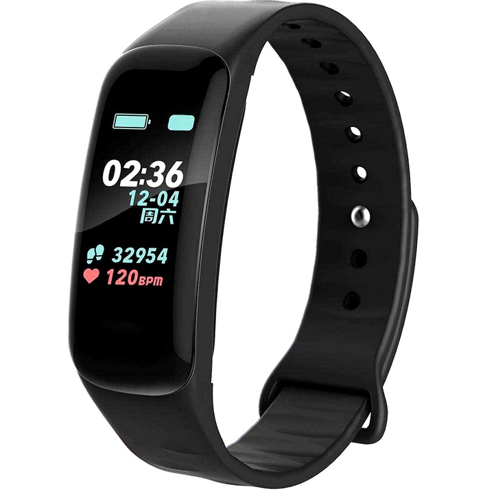 Смарт часовник и фитнес гривна Smart Crimson Light 1, мониторинг на пулса, стъпки, калории, известяване за съобщения, IP67 водоустойчив, цвят черен