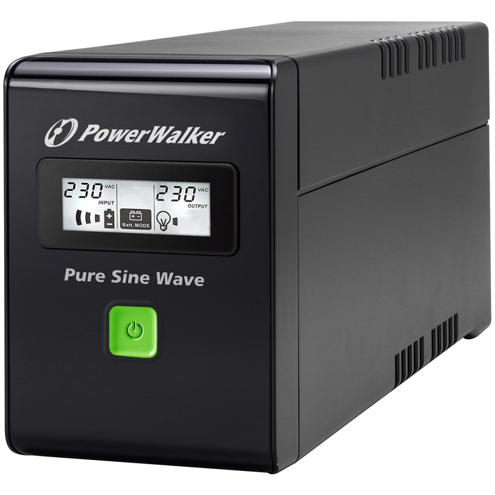Power Walker UPS tiszta szinuszos kimenettel, Line, Interactive, 800VA, 3x IEC C13 RJ11 / RJ45 USB LCD, fekete