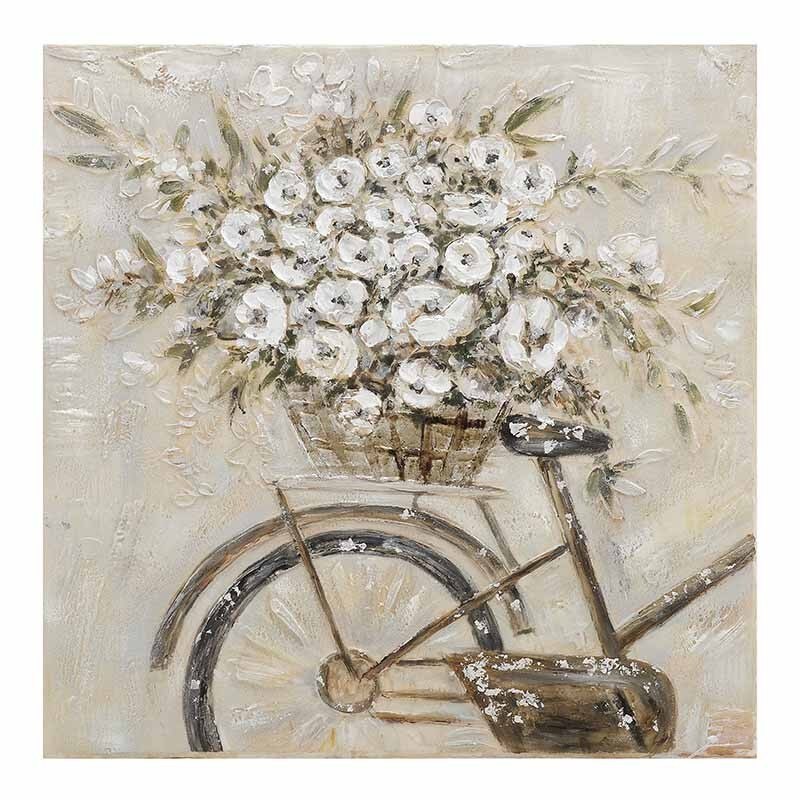 Tablou Bike and White Flowers 80 x 80 cm