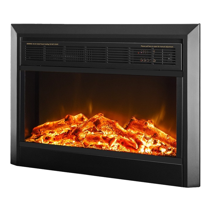 Semineu electric, Masomi, Marsel-26' 1600 W, Negru, 66*52*17 cm, Iluminare LED, Telecomanda, Luminozitate reglabila