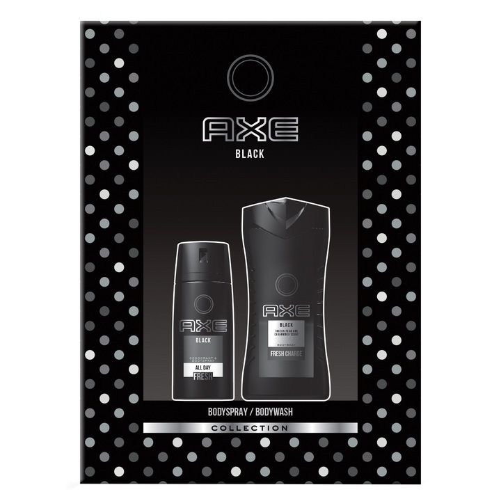 Set AXE Black: gel de dus, 250 ml + spray corp, 150 ml