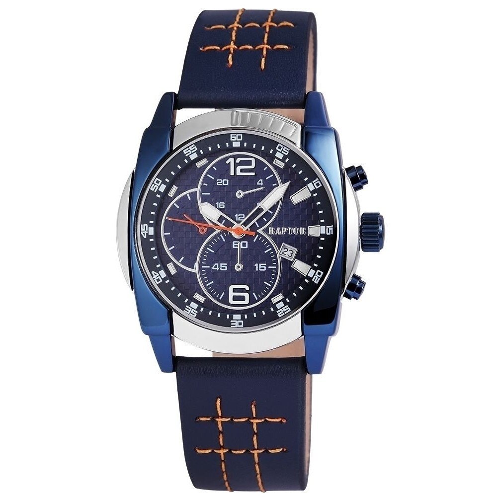 Ceas barbatesc, Raptor, data, aparenta chrono, carcasa bicolora, curea piele insertie portocaliu