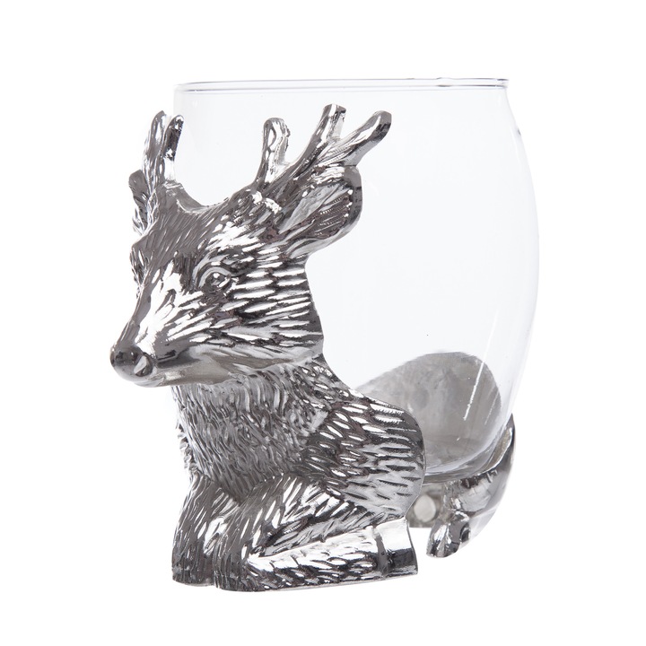 Suport lumanare din sticla cu aplicatii in forma de cerb