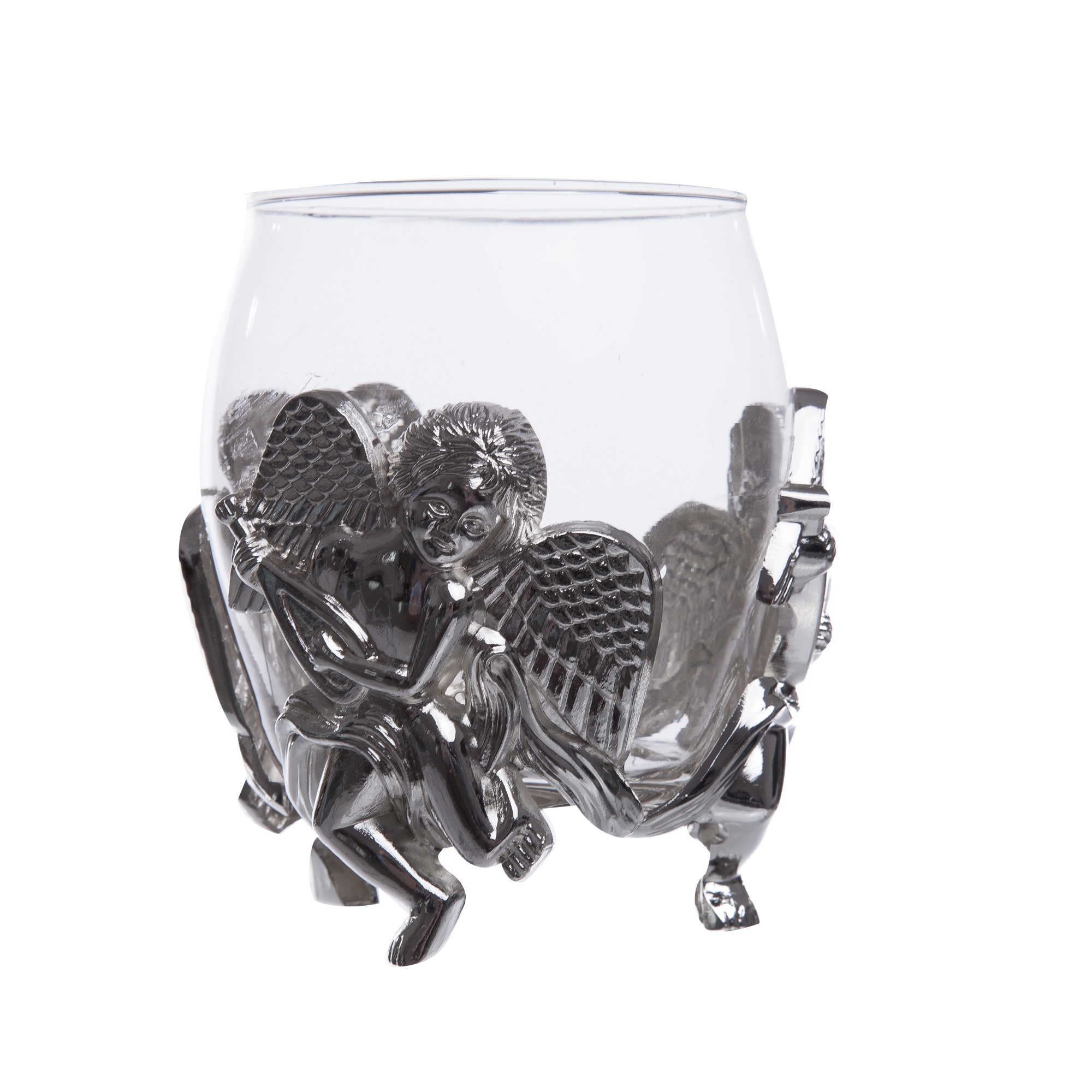 Suport lumanare din sticla cu aplicatii ingerasi