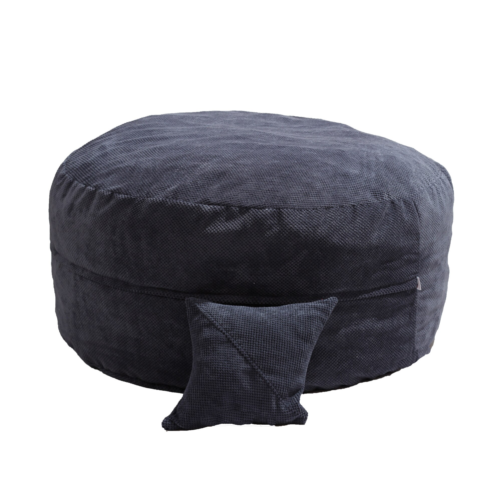 Set Fotoliu Puf King Size + Perna decorativa - Dusty Blue (Gama Plush Honey) umplut cu fulgi de burete memory mix®