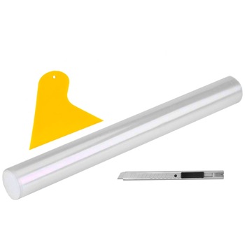 Kit Folie Transparenta Protectie Faruri 100x40cm cu Racleta Montaj si Cutter Kit Folie Transparenta Protectie Faruri 100x40cm cu Racleta Montaj si Cutter