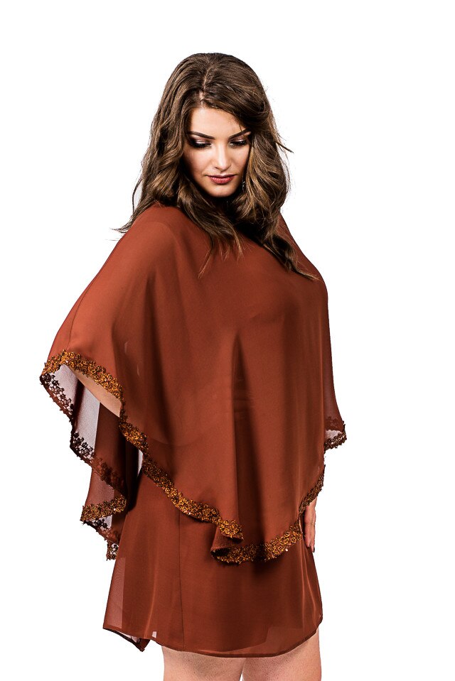 Rochie Saddle PLUs Size, maro caramiziu, marimea 48/50