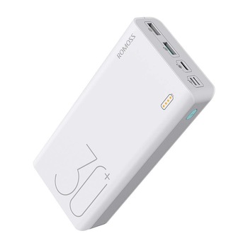 Acumulator extern ROMOSS Sense 8+ 30000 mAh, 2x USB, Type C , QuickCarge 3.0, alba Acumulator extern ROMOSS Sense 8+ 30000 mAh, 2x USB, Type C , QuickCarge 3.0, alba
