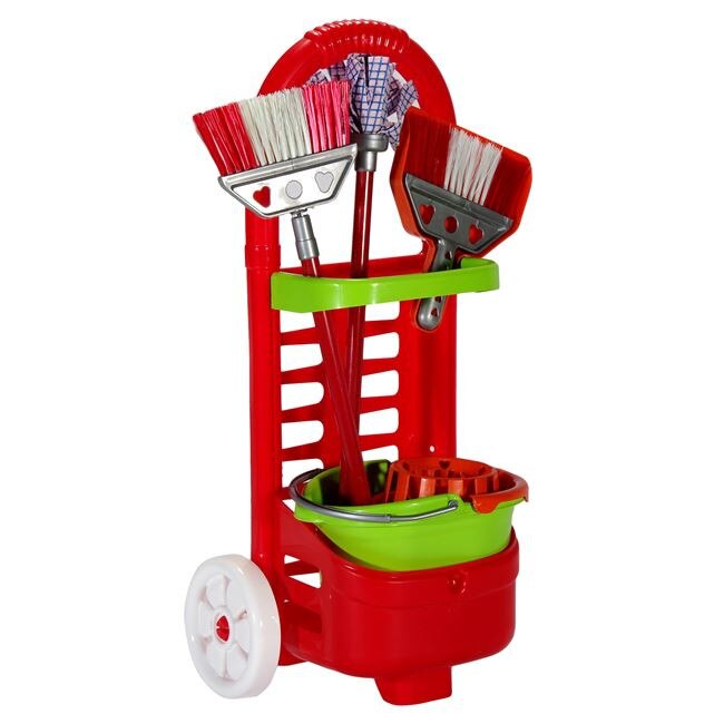 Set de curatenie mobil pentru copii sub forma de carucior cu galeata, mop, matura, 52 cm