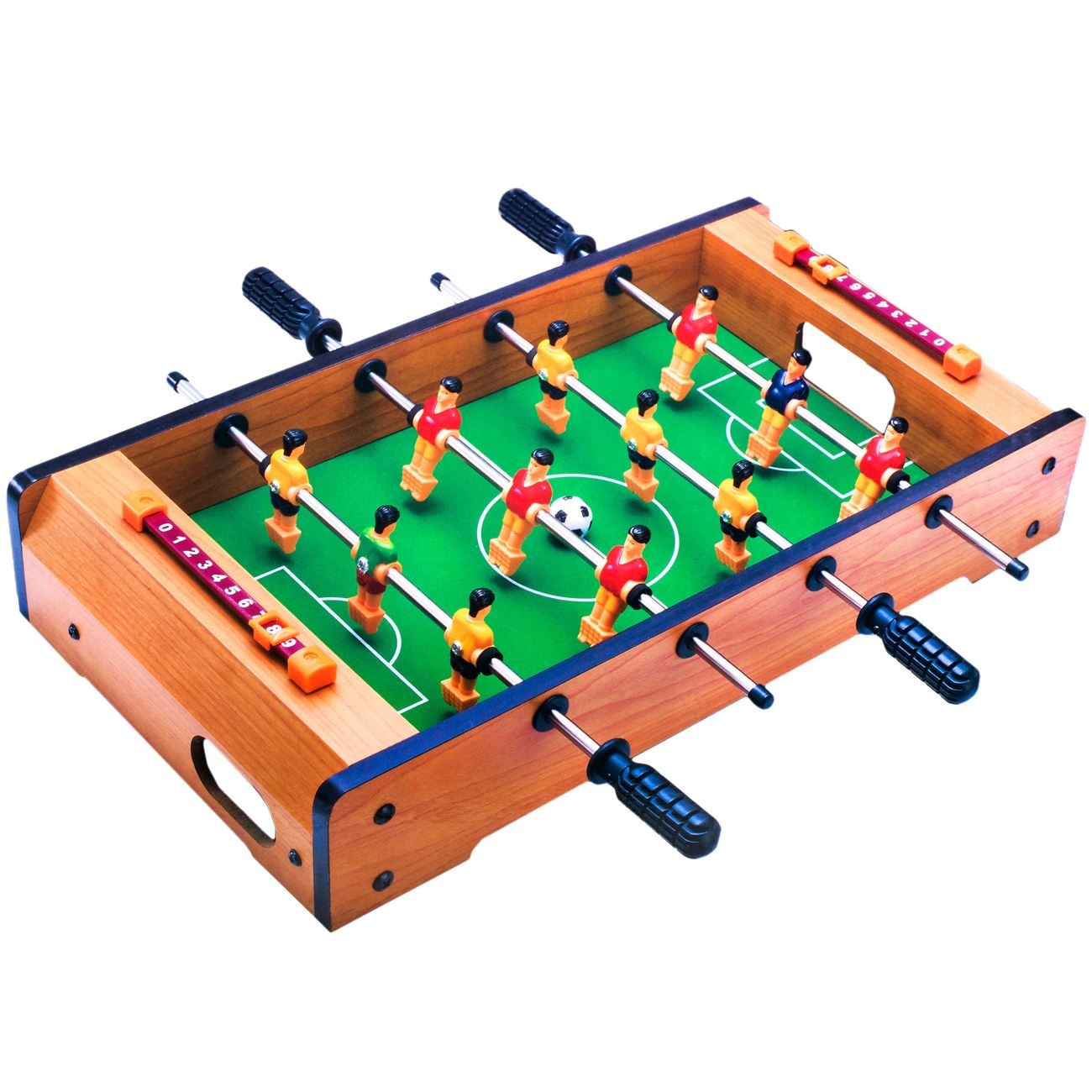 Masa de foosball iMK, din lemn, portabila, 4 tije de joc, 12 jucatori