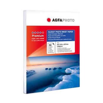 Hartie lucioasa subtire A4 (210x297) AGFA PHOTO greutate 135g/mp - pachet 50 coli Hartie lucioasa subtire A4 (210x297) AGFA PHOTO greutate 135g/mp - pachet 50 coli
