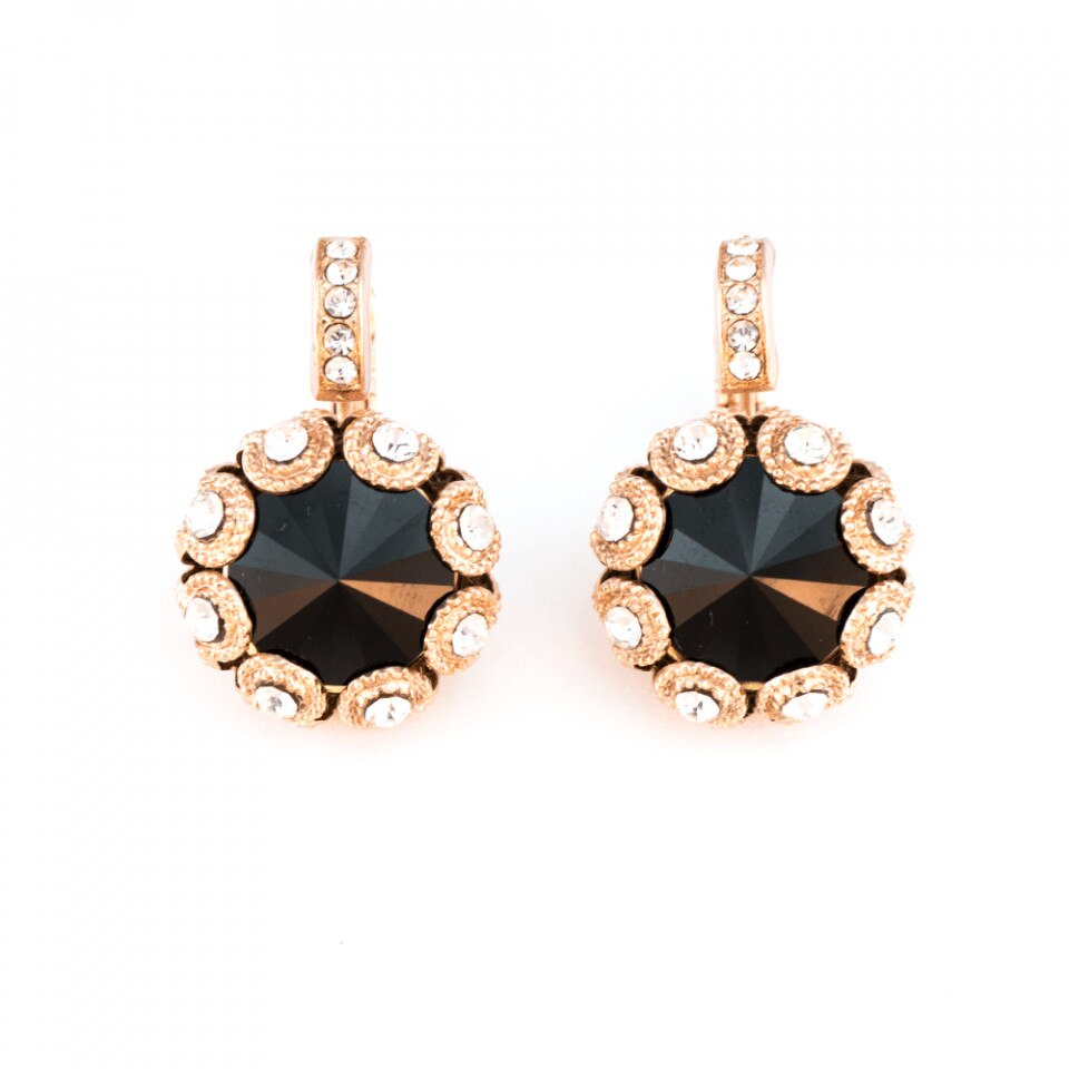 Cercei placati cu Aur roz de 24K, Cristale Swarovski, Check Mate by Roxannes - Mariana Jewellery, Negru/Cristal Transparent 1386-280-1RG6