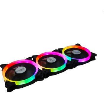 Set 3 Ventilatoare Carcasa PC Floston AURORA RGB Led, 120mm, controller si telecomanda incluse Set 3 Ventilatoare Carcasa PC Floston AURORA RGB Led, 120mm, controller si telecomanda incluse