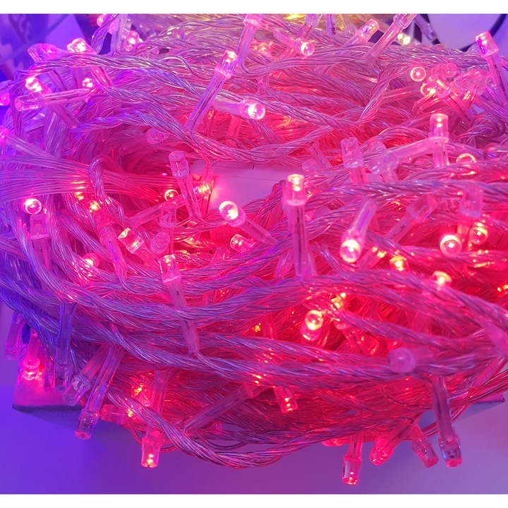 Instalatie de Craciun, 23 m, Liniara Rosie, 320 leduri, SDX, 6024R, fir transparent / ghirlanda luminoasa