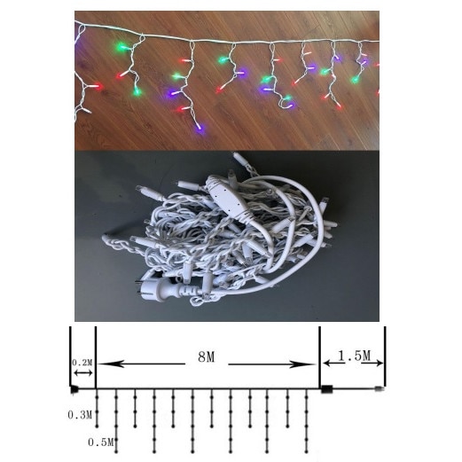 Instalatie de Craciun, 8 m, Perdea franj FLASH Rosu, 160 leduri, SDX P9107R, perdea luminoasa franjurata de exterior flash / Rezistenta la apa