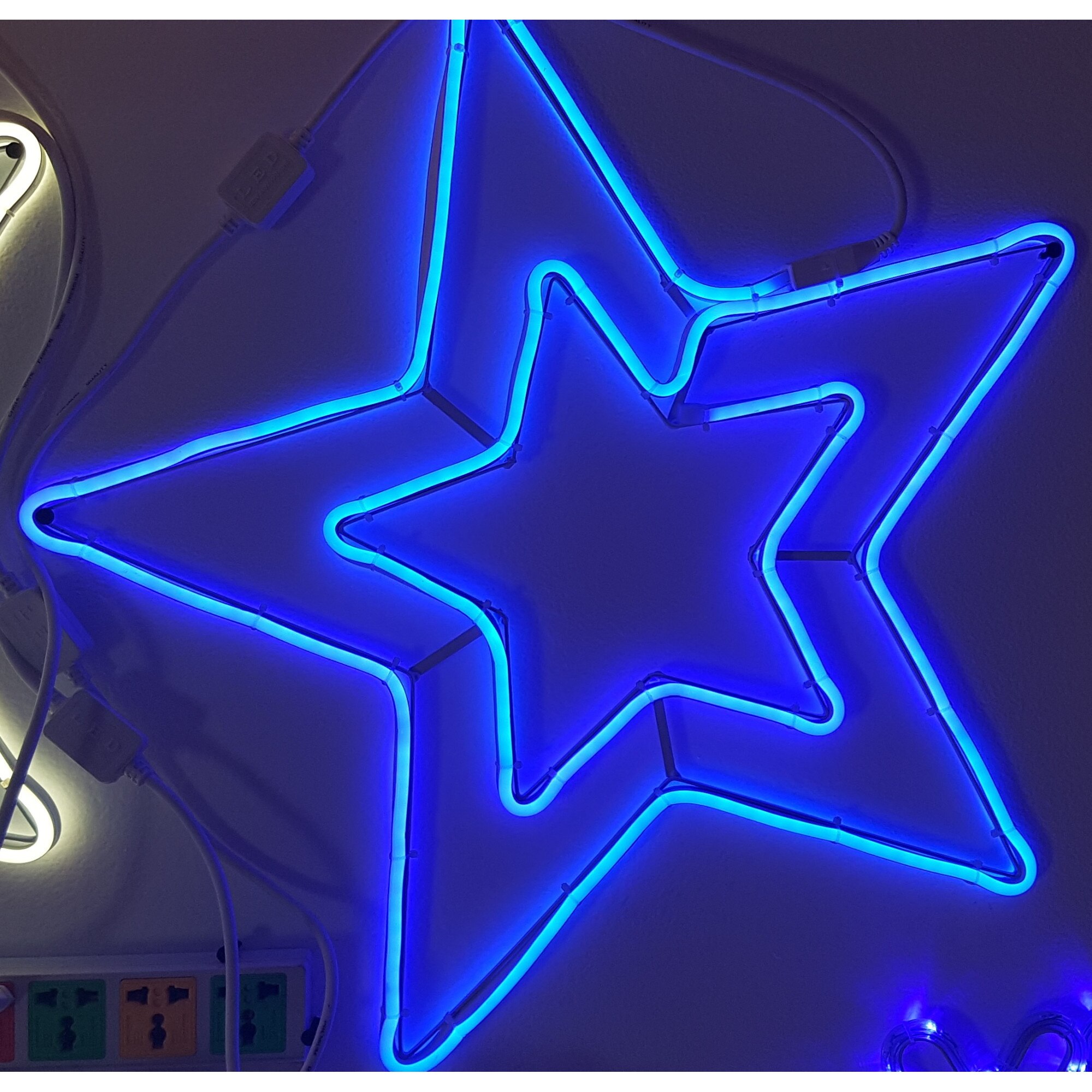 Instalatie de Craciun, Figurina Neon flex Stea Albastru SDX Z9606B, Figurina luminoasa neon flexibil