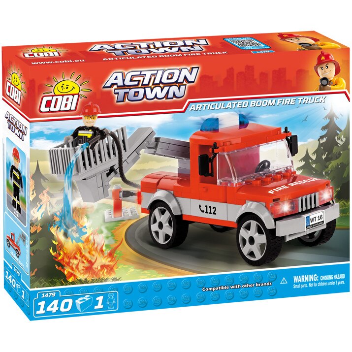 Set de construit Cobi, Action Town, Masina de Pompieri cu articulatie (140pcs)