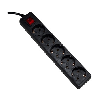 Prelungitor 5 metri 5 prize negru cu intrerupator Prelungitor 5 metri 5 prize negru cu intrerupator