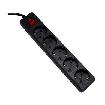 Prelungitor 1,5 metri 5 prize negru cu intrerupator Prelungitor 1,5 metri 5 prize negru cu intrerupator