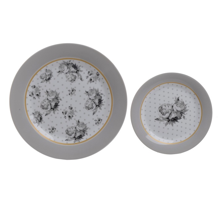 Set desert Grey Flowers, Deco Boutique, portelan, 7 piese
