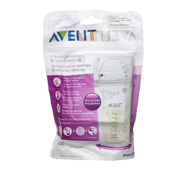 Set 25 pungi pentru depozitarea laptelui matern PHILIPS AVENT SCF603/25, Alb